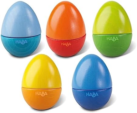 HABA Musical Eggs - 5 Wooden Eggs with Acoustic Sounds (Made in Germany)