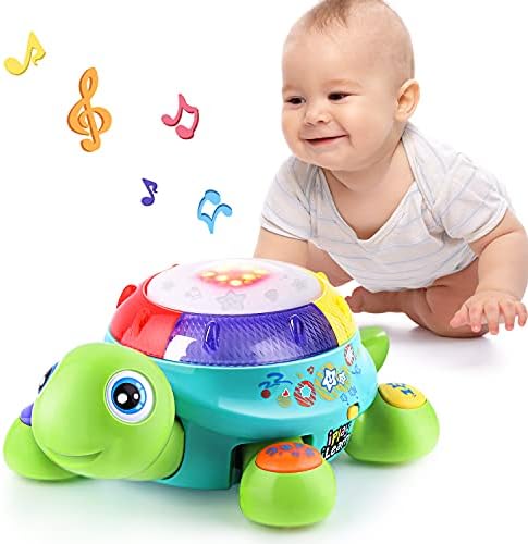 iPlay, iLearn Baby Musical Turtle Toy, Infant Crawling Toys W/ Light Sound, Toddler Spanish English Bilingual Learning, Development Educational Birthday Gifts 6 7 8 9 10 12 Month 1 Year Old Boy Girl