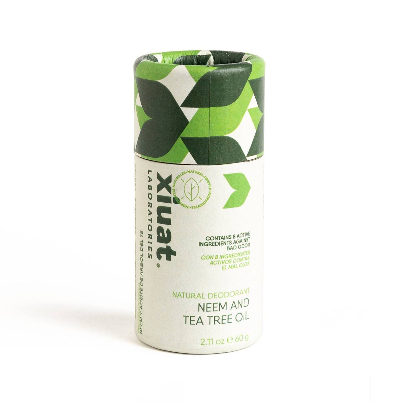 XIUAT Laboratories Natural Deodorant with Neem and Tea Tree Oil 60g - Organic, Odor Eliminating, Antiseptic Action, Does Not Clog Pores - Free of Aluminum/Parabens/Alcohol - Eco Packaging