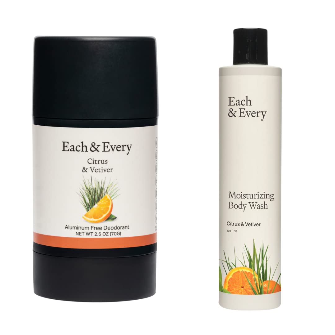 Each & Every Citrus & Vetiver Natural Deodorant & Moisturizing Body Wash | Plant-Based Formula, Made with Essential Oils and Vegan/Cruelty-Free