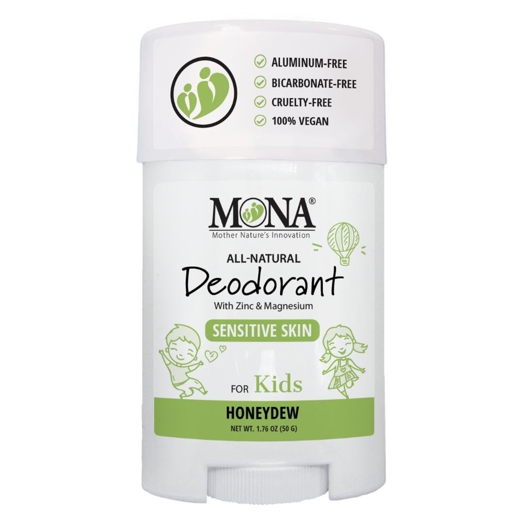 MONA BRANDS 100% Natural Deodorant for Kids | For Girls & Boys | Sensitive Skin | No Baking Soda | No Aluminum | Vegan, Non-GMO, Gluten and Cruelty free (HONEYDEW 1.76 Oz)
