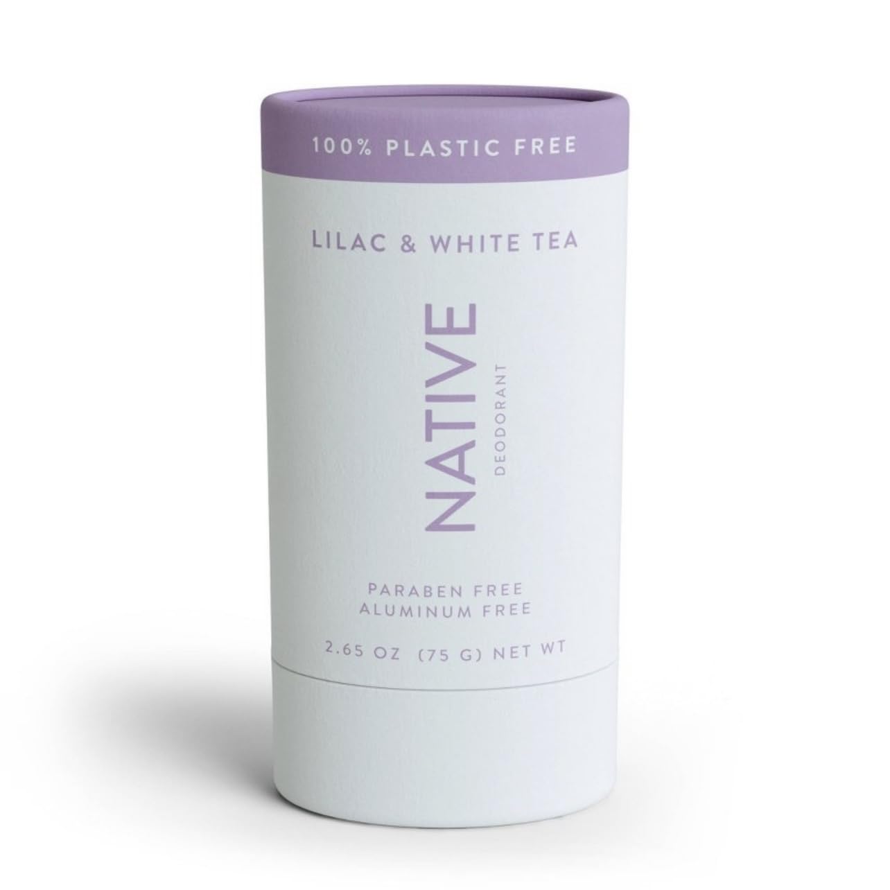 NATIVE Plastic Free Natural Stick Deodorant For Women Lilac & White Tea Scent Paraben Free Aluminum Free With Shea Butter Coconut Oil And Probiotics 2.65 oz