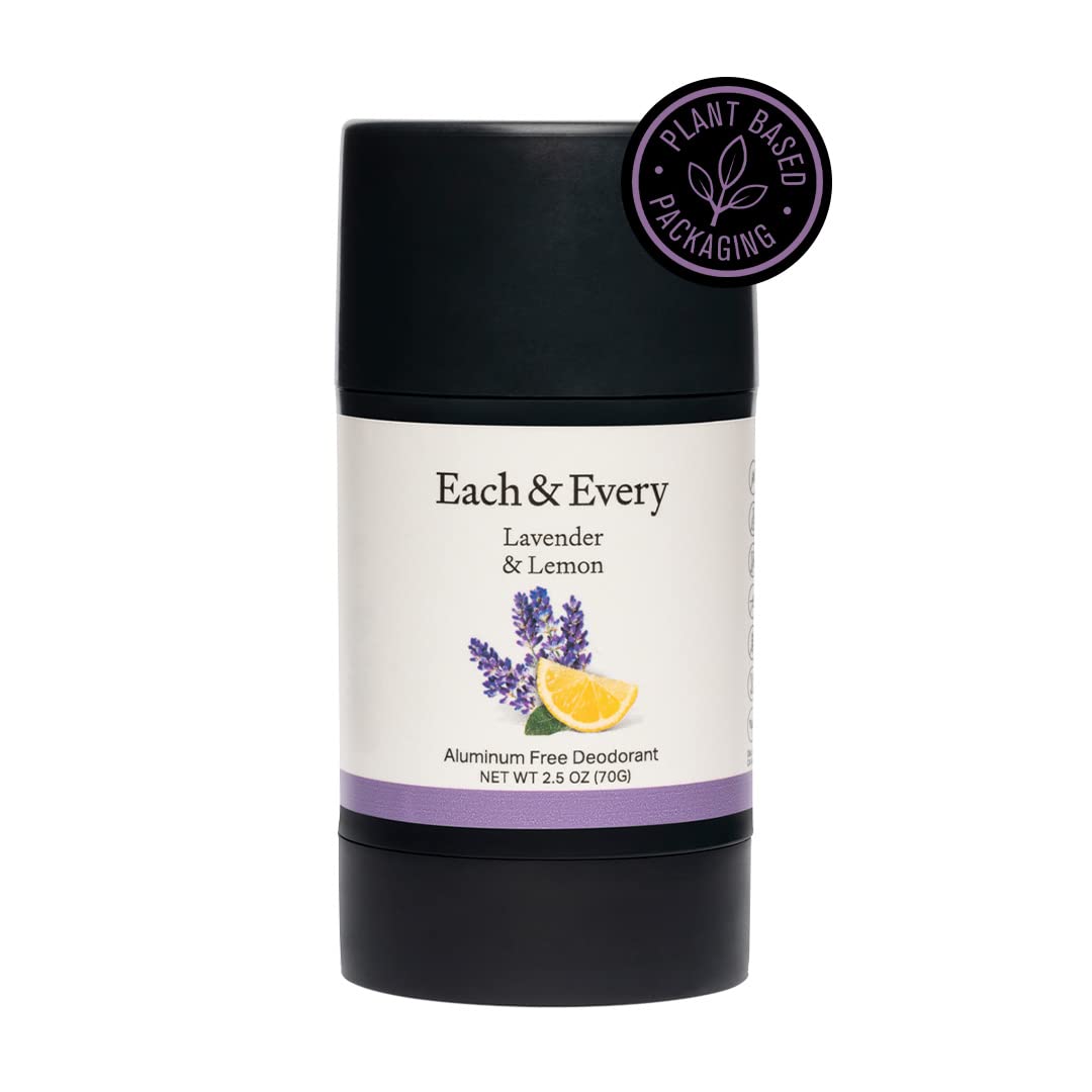 Each & Every Natural Aluminum-Free Deodorant for Sensitive Skin with Essential Oils, Plant-Based Packaging, 2.5 Oz. (Lavender & Lemon)