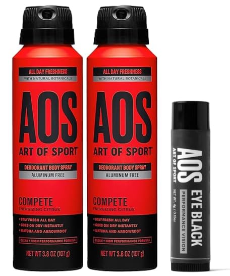 Art of Sport Men's Body Spray Deodorant, Compete Scent (2 Pk) and Eye Black for Football, Baseball, Softball & Lacrosse (1 Pk)
