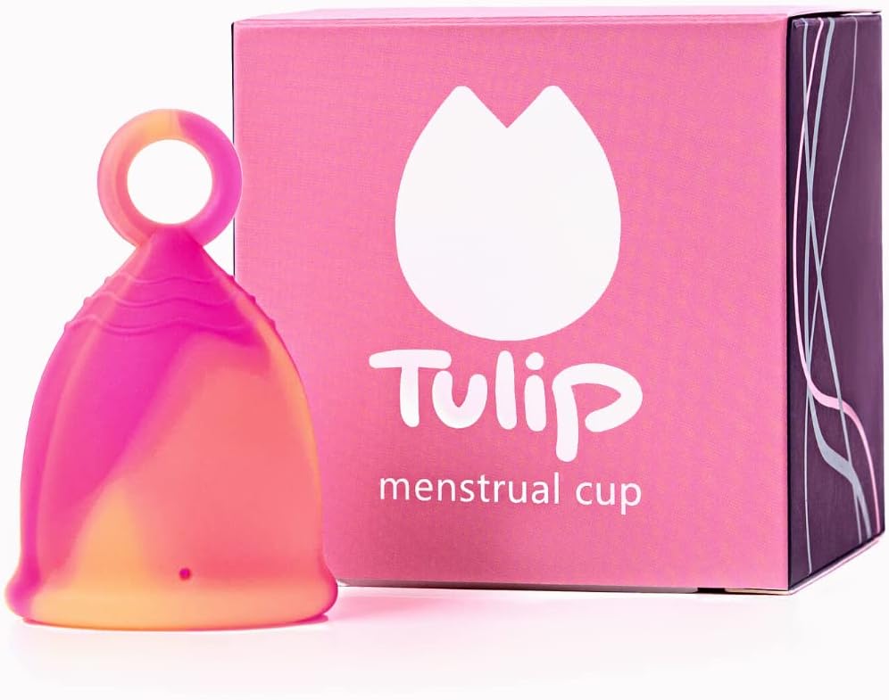 Menstrual Cup with Ring Easy Removal - Sustainable Tampon and Pad Alternative - Reusable - Soft Flexible No Leak 12 Hr Protection - (Medium)(Pink)