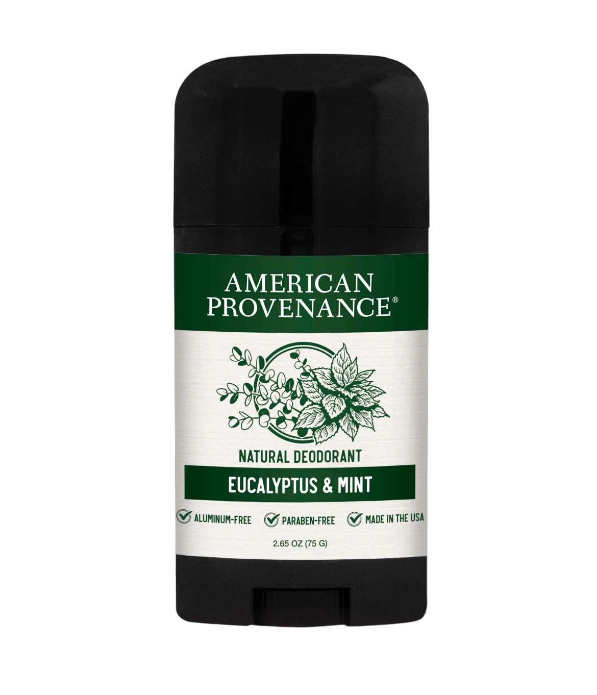 American Provenance Aluminum Free Natural Deodorant For Women and Men - Eucalytus and Mint - 24 Hour Odor Protection Cruelty Free - Made in the USA (1 pack)