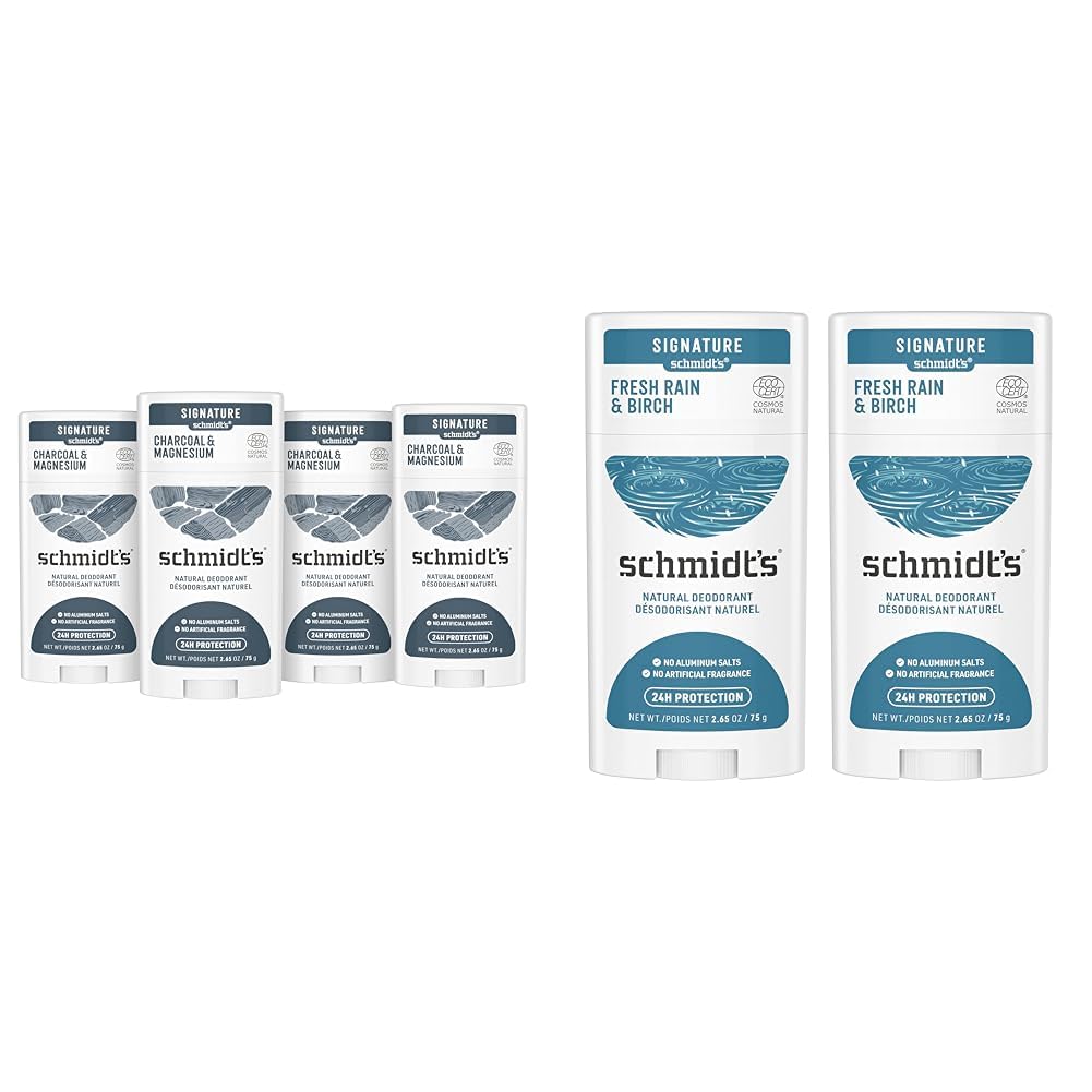 Schmidt's Aluminum Free Natural Deodorant for Women and Men & 100% Natural Origin Ingredient Deodorant Stick Fresh Rain & Birch 2 Count for 24-Hour Odor Protection 2.65 oz