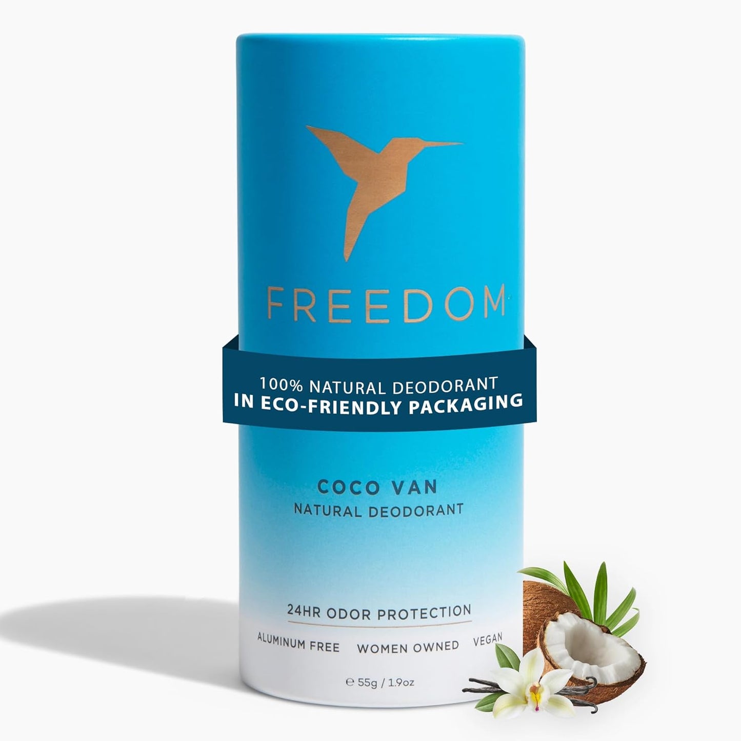 Freedom Natural Deodorant - Coconut Vanilla, 1.9 oz - Aluminum-Free & EWG Verified, For sensitive skin - Lightening and Brightening, Eco-Friendly, 24 hr Odor Control with 100% natural Ingredients