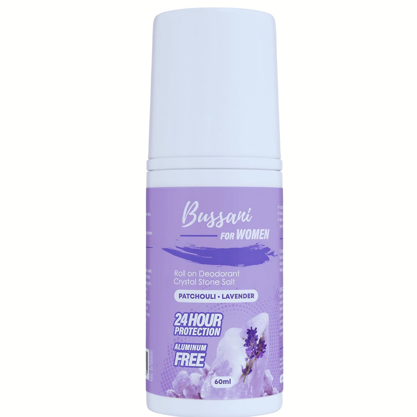 Bussani Women's Roll-On Deodorant | Crystal Salt Stone Deodorant for Kids & Teens Girls, Long-Lasting & Aluminum-Free | 24-Hour Odor Protection | Fragrance: Lavender Patchouli Scent, 2.02 fl oz