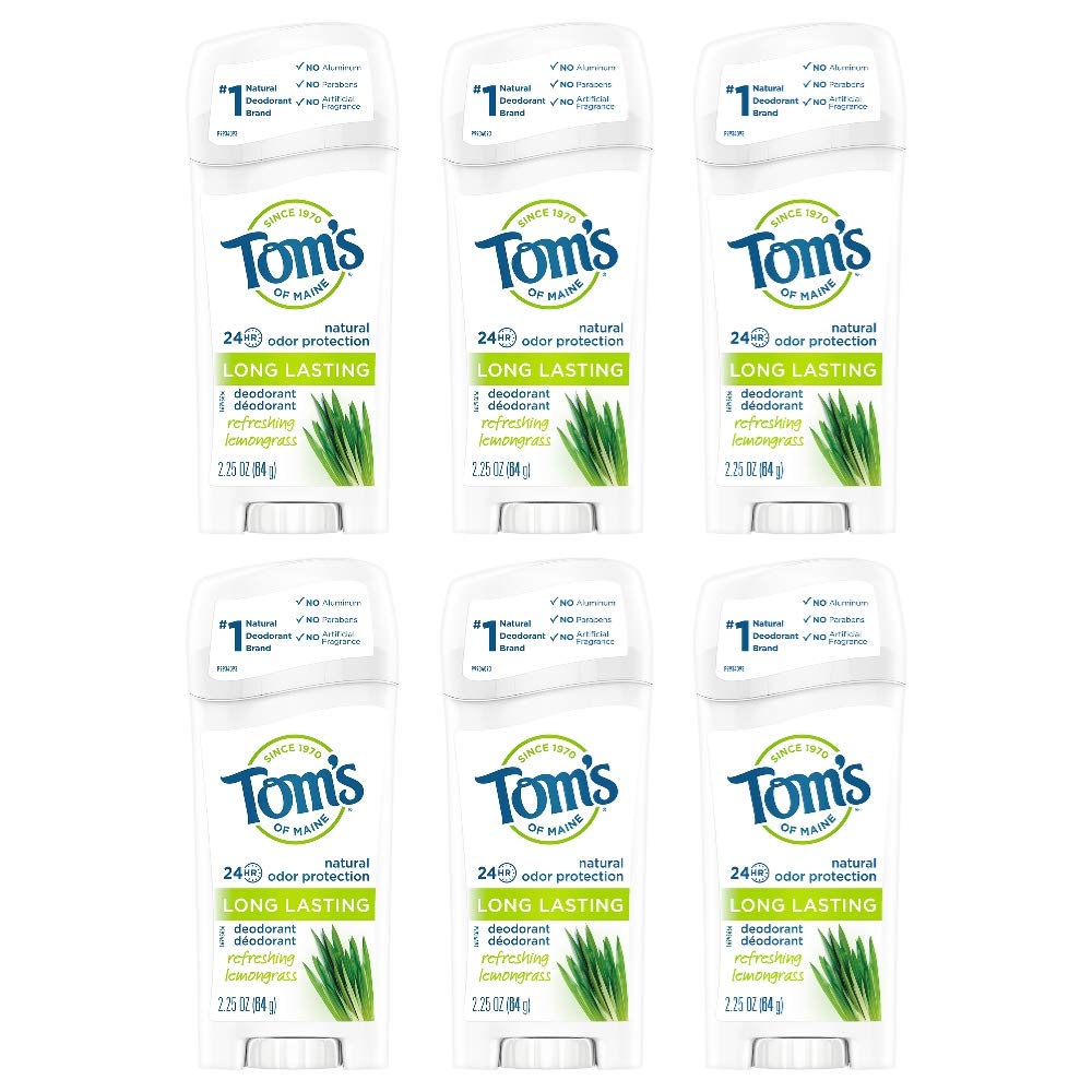 Tom's of Maine Long Lasting Deodorant,Refreshing Lemongrass, 2.25 Ounce, Pack of 6