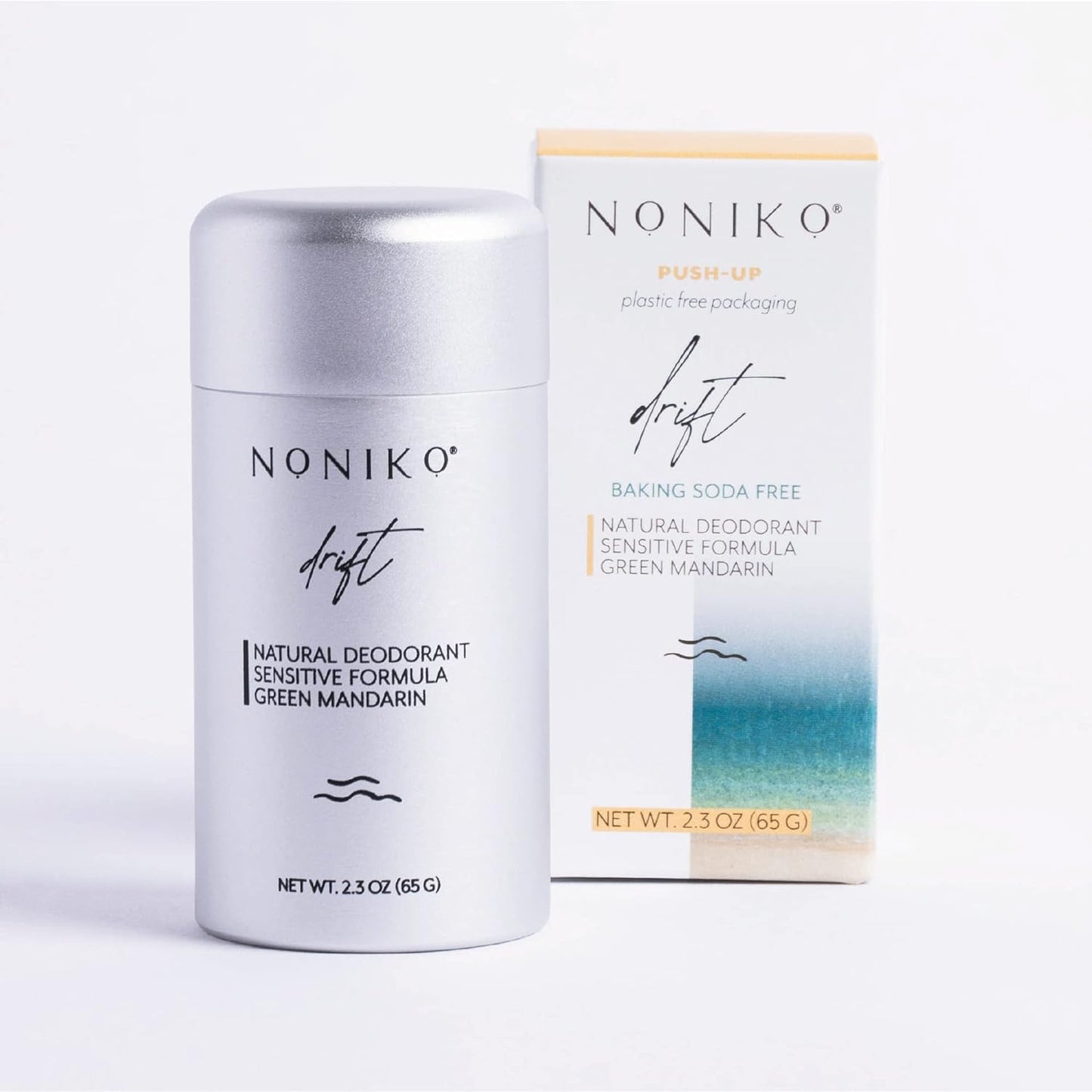 NONIKO - Natural Deodorant - plastic-free PUSH UP – DRIFT - Aluminum Free Formula, Paraben Free, Preservative Free - Gender Neutral - Sensitive Formula Green Mandarin - BAKING SODA FREE