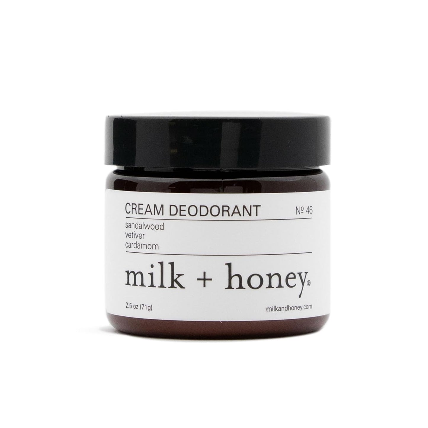 milk + honey Cream Deodorant No. 46, Aluminum Free Deodorant with Sandalwood, Vetiver, and Cardamom, Natural Deodorant for Women and Men, 2.5 Oz