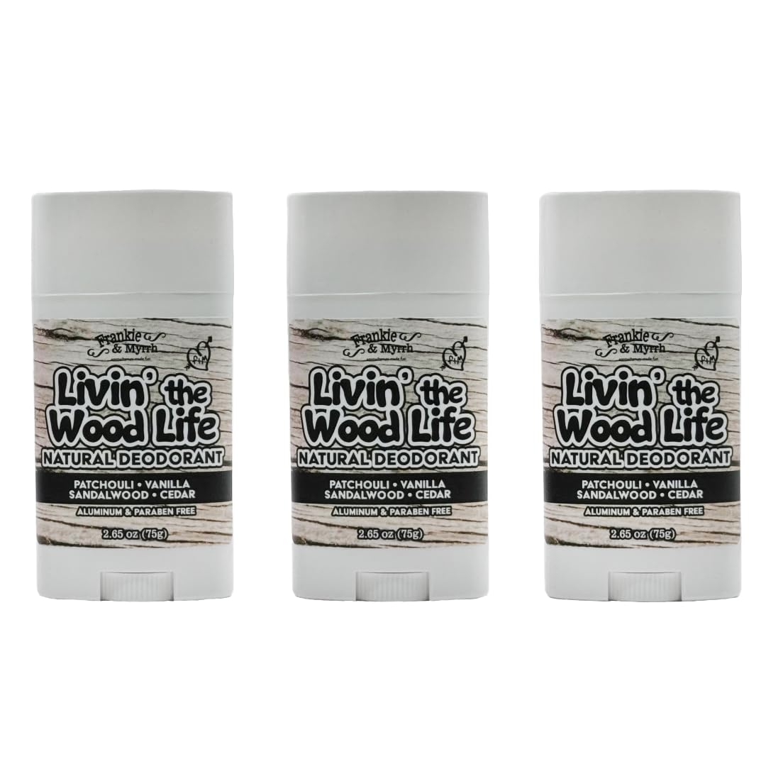 Frankie and Myrrh Livin' the Wood Life 3 Pack Deodorant | Patchouli Vanilla Sandalwood | Real Essential Oils | Aluminum Free (2.56 oz ea.)