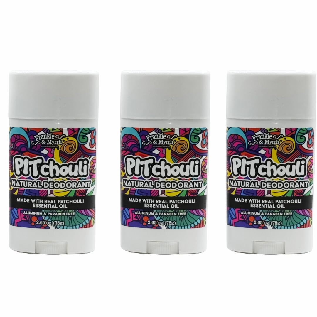 Frankie and Myrrh PITchouli 3 Pack | Natural Patchouli Deodorant | Real Essential Oils | Aluminum Free-Baking Soda, Coconut Oil and Shea Butter (2.56 oz ea) Paraben and Phthalate Free