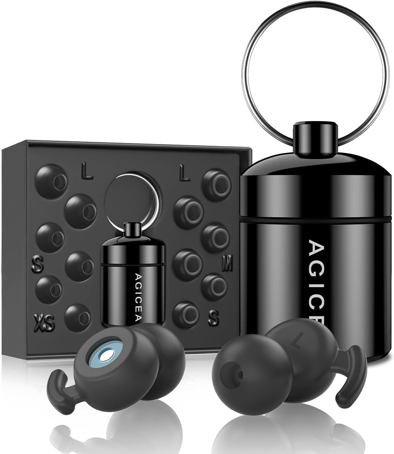 Ear Plugs for Noise Reduction, Noise Cancelling Ear Plugs, Hearing Protection Earplugs, Soft and Reusable Ear Plugs for Sleeping, Study or Flights, 14 Silicone and Foam Ear Tips in XS/S/M