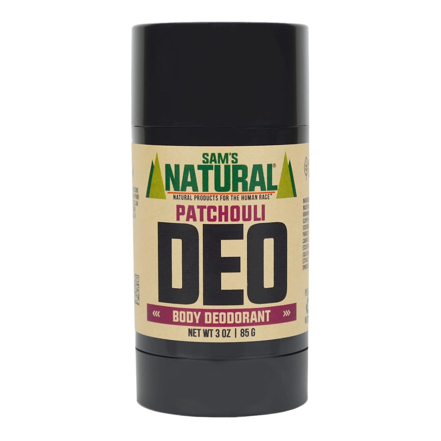 Sam’s Natural Deodorant - Patchouli - Aluminum Free DEO - No phthalates, parabens, sulfates, or dyes - Made in New Hampshire - For Men, Women, Unisex - Vegan, Cruelty Free - 3 oz