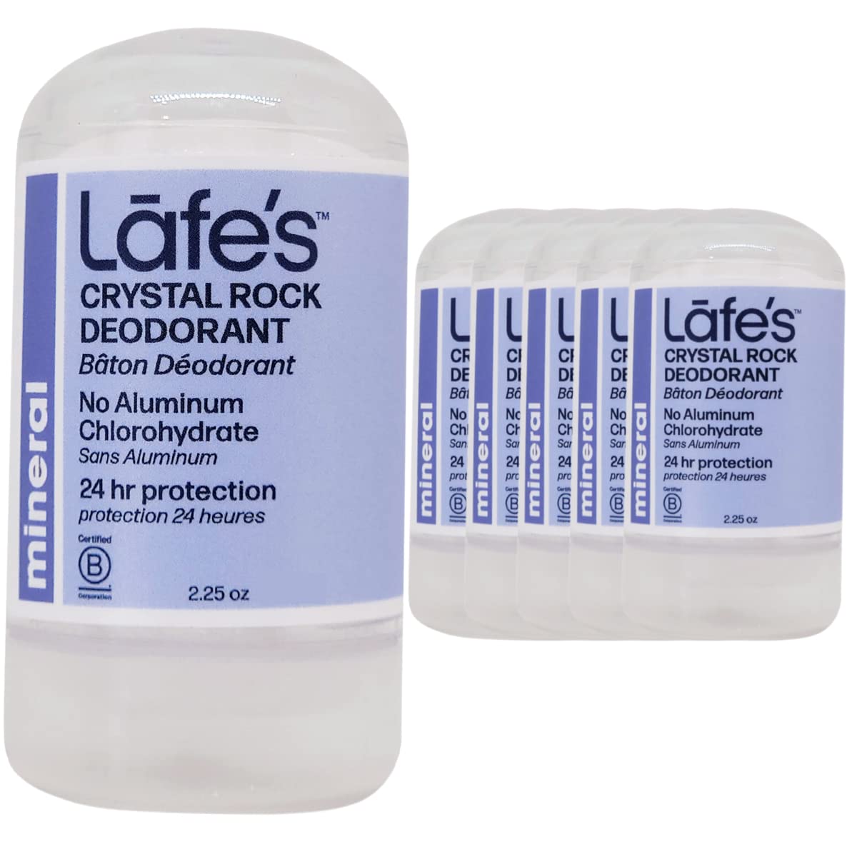 Lafe's Natural Deodorant | Unscented Crystal Mineral Rock Natural Deodorant | 2.25 Ounce | 6 Pack