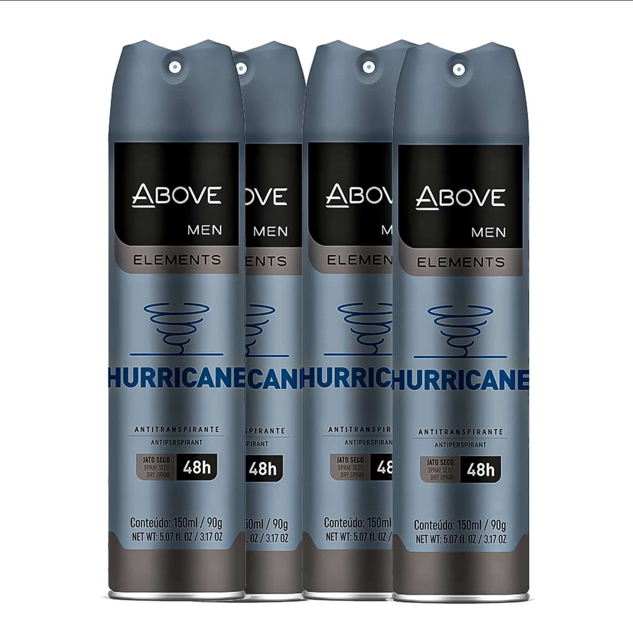 ABOVE Hurricane - 48 Hours Element Antiperspirant Deodorant Set for Men - Dry Spray Protects Against Sweat and Body Odor - Leaves No White Marks - Delicate Scent - Alcohol Free - 4 pc