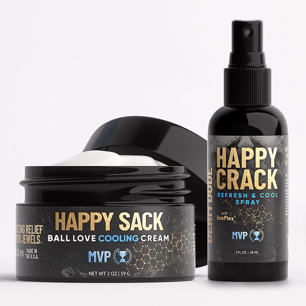 Derm Dude Happy Sack & Happy Crack - Anti-Chafing Ball Deodorant & Butt Deodorant for Men - Odor Control - Natural Ingredients - Travel Size - Gifts for Husband, Boyfriend (2 Pack, 2 oz - MVP Scent)