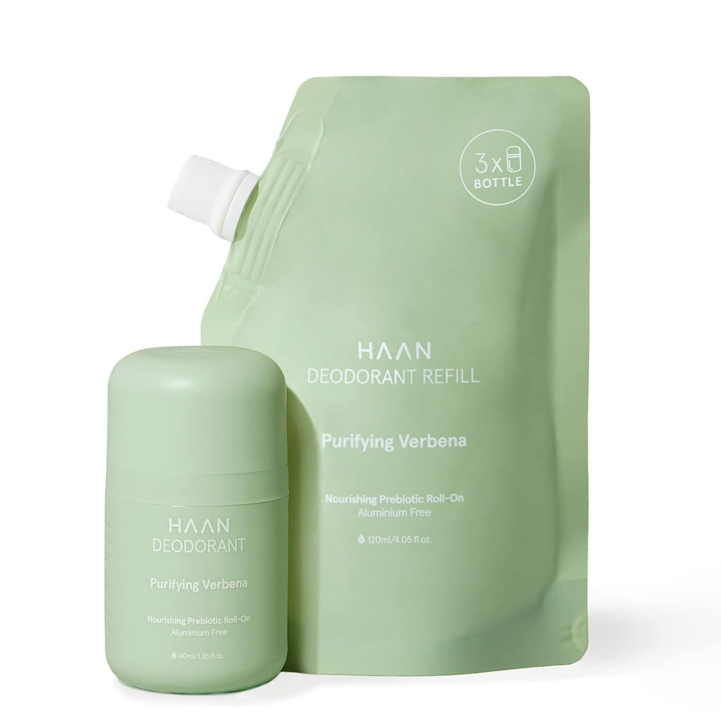 HAAN Natural Deodorant for Women and Men (1.4 Fl. Oz.) + Refill Purifying Verbena (4 Fl. Oz.) with 24 Hour Odor Protection | Vegan Deodorant, Balance Your Skin's | Aluminium Free, Paraben Free