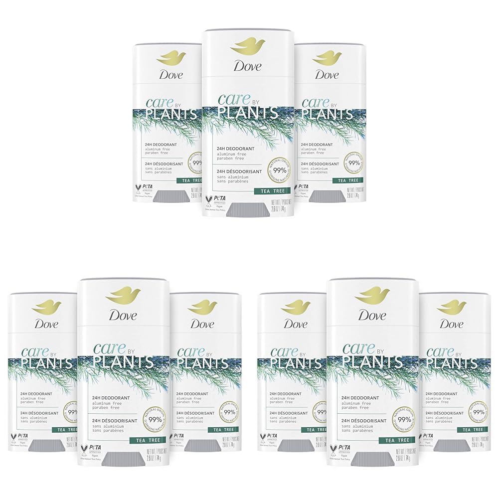 Dove Care by Plants Deodorant Stick for long-lasting deodorant protection Tea Tree aluminum free deodorant, 2.6 Oz, Pack of 9