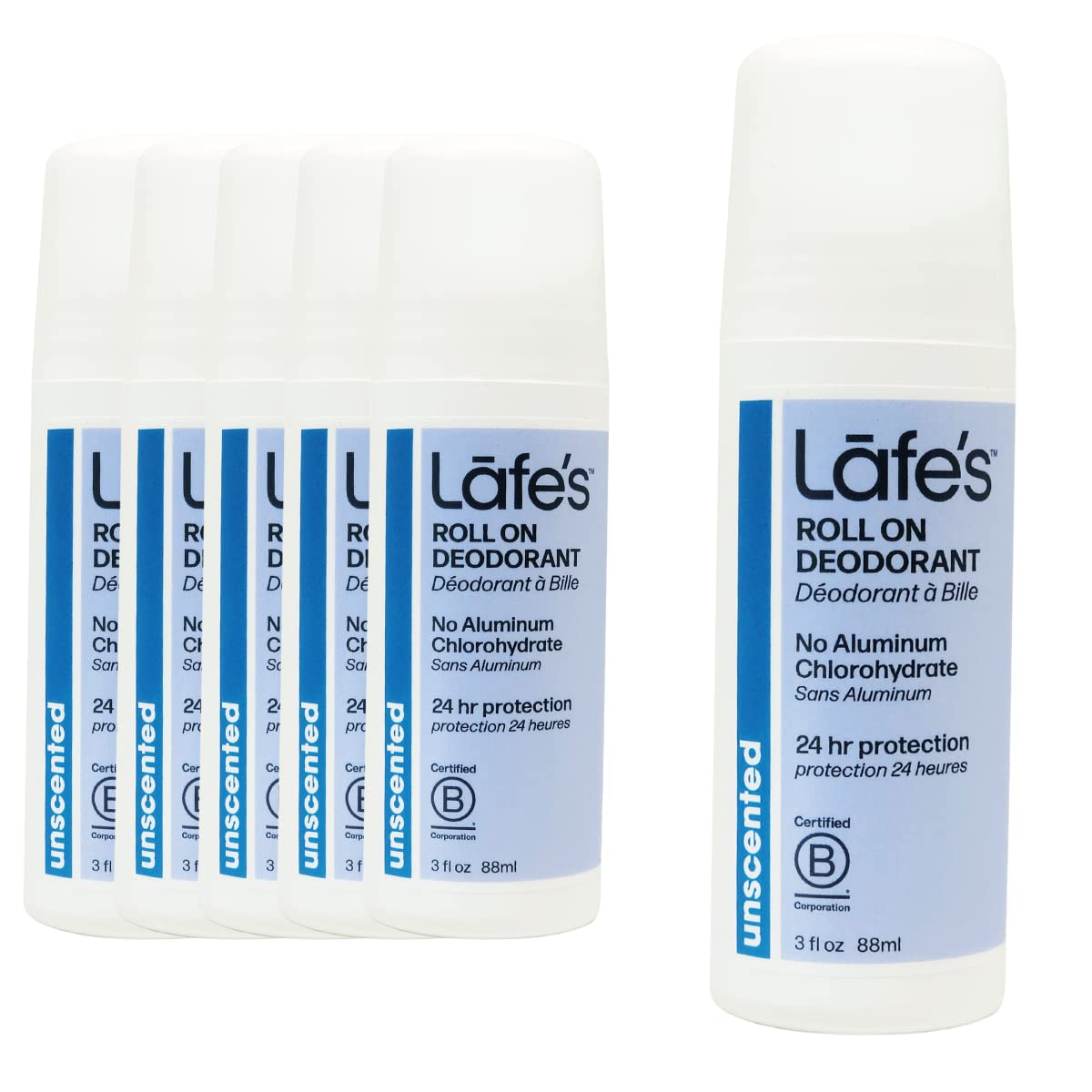 Lafe's Natural Deodorant | 3oz Roll-On Aluminum Free Natural Deodorant for Men & Women | Paraben Free & Baking Soda Free with 24-Hour Protection | Unscented | 6 Pack | Packaging May Vary