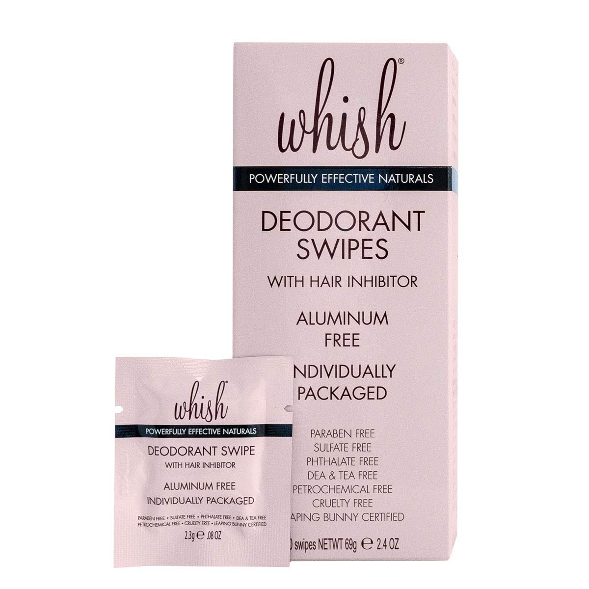 Whish Deodorant Swipes - With Natural Hair Inhibitor - Aluminum Free Deodorant Wipes - Refreshing On-The-Go Armpit Wipes - Individually Wrapped - Paraben & Sulfate Free - 30 Count