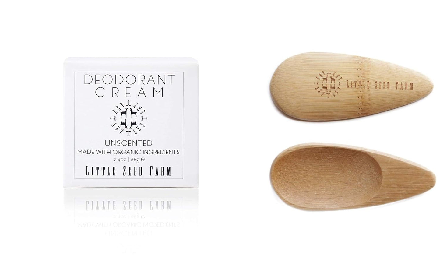 Little Seed Farm All Natural Deodorant Cream, Aluminum Free Deodorant for Women or Men, 2.4 Ounce - Unscented + Applicators Bundle