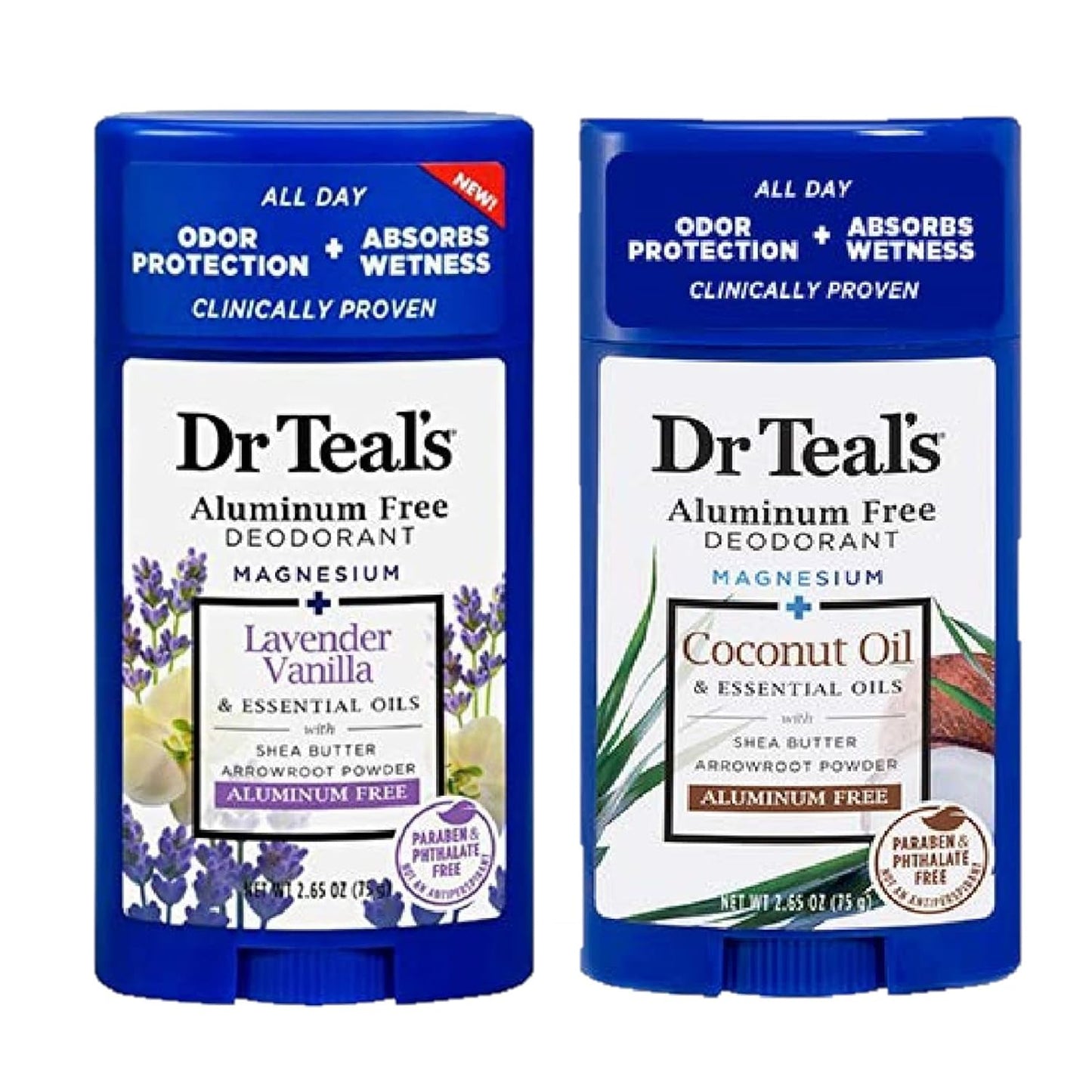 Dr. Teals Deodorant Variety Gift Set (2 Pack, 2.65oz Ea.) - Vanilla Lavender & Coconut Oil - Essential Oils, Shea Butter & Magnesium Help Absorb Moisture & Keep Skin Clean & Healthy