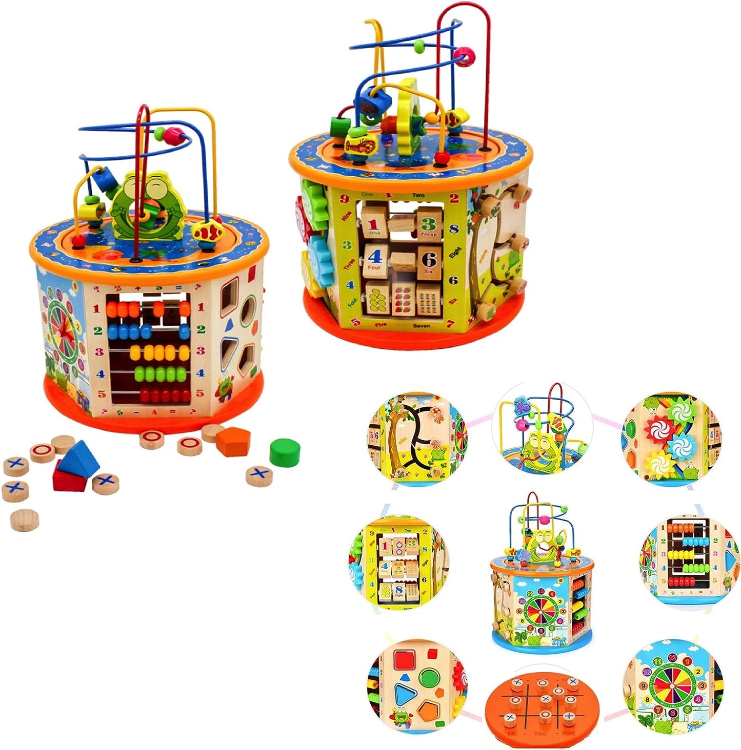 Large 8-in-1 Deluxe Wooden Activity Toy | Montessori Sensory Busy Board | 3 Years+
