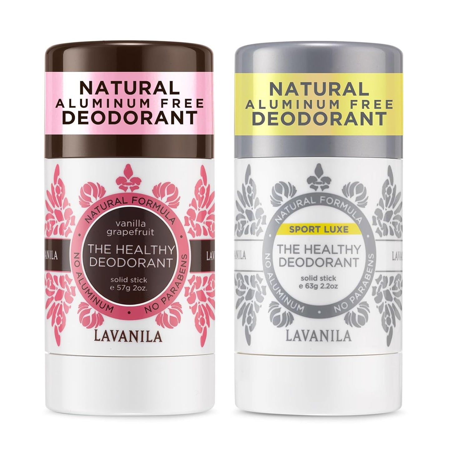 Lavanila Aluminum Free Natural Deodorant for Girls, Vanilla Grapefruit + Sport Luxe (2oz Each) - The Healthy Deodorant - Solid Stick, Vegan