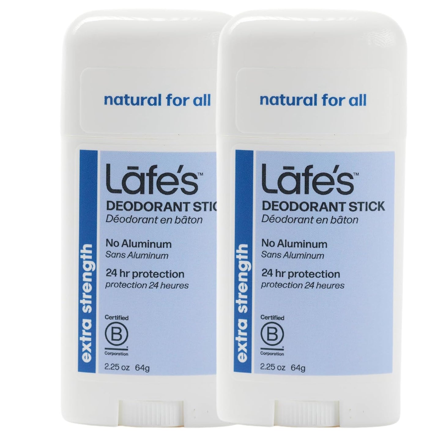 Lafe's Natural Deodorant | 2.25oz Aluminum Free Natural Deodorant Stick for Women & Men | Paraben Free & Baking Soda Free with 24-Hour Protection (Extra Strength, 2.25 Ounce (2-Pack))