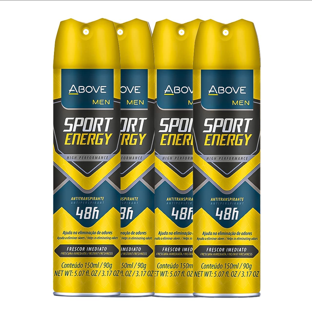 ABOVE Sport Energy - 48 Hours Antiperspirant Deodorant for Men - Woody, Floral Fragrance - Dry Spray Protects Against Sweat and Body Odor - Delivers Instant Freshness - Alcohol Free - 4 pc