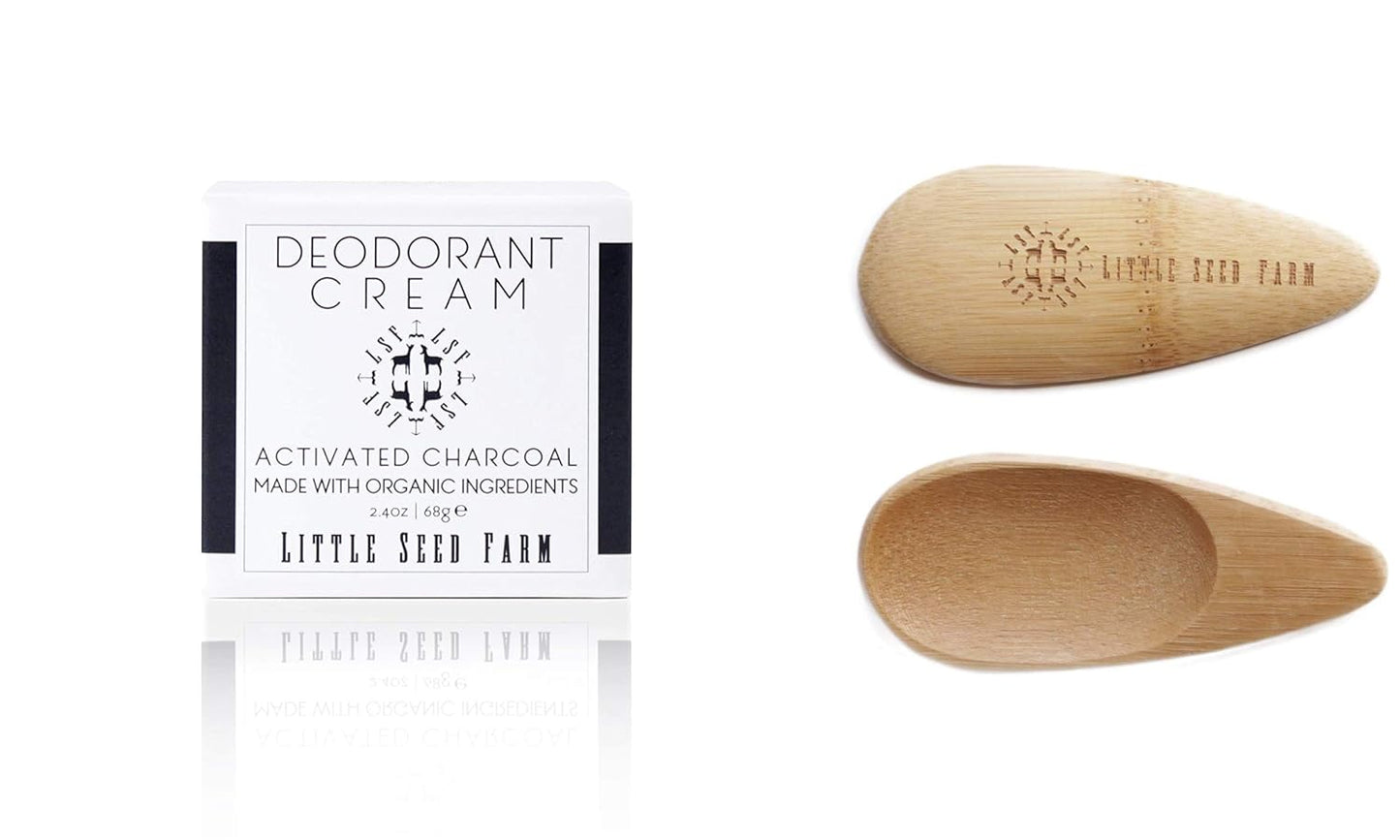 Little Seed Farm All Natural Deodorant Cream, Aluminum Free Deodorant for Women or Men, 2.4 Ounce - Activated Charcoal + Applicators Bundle