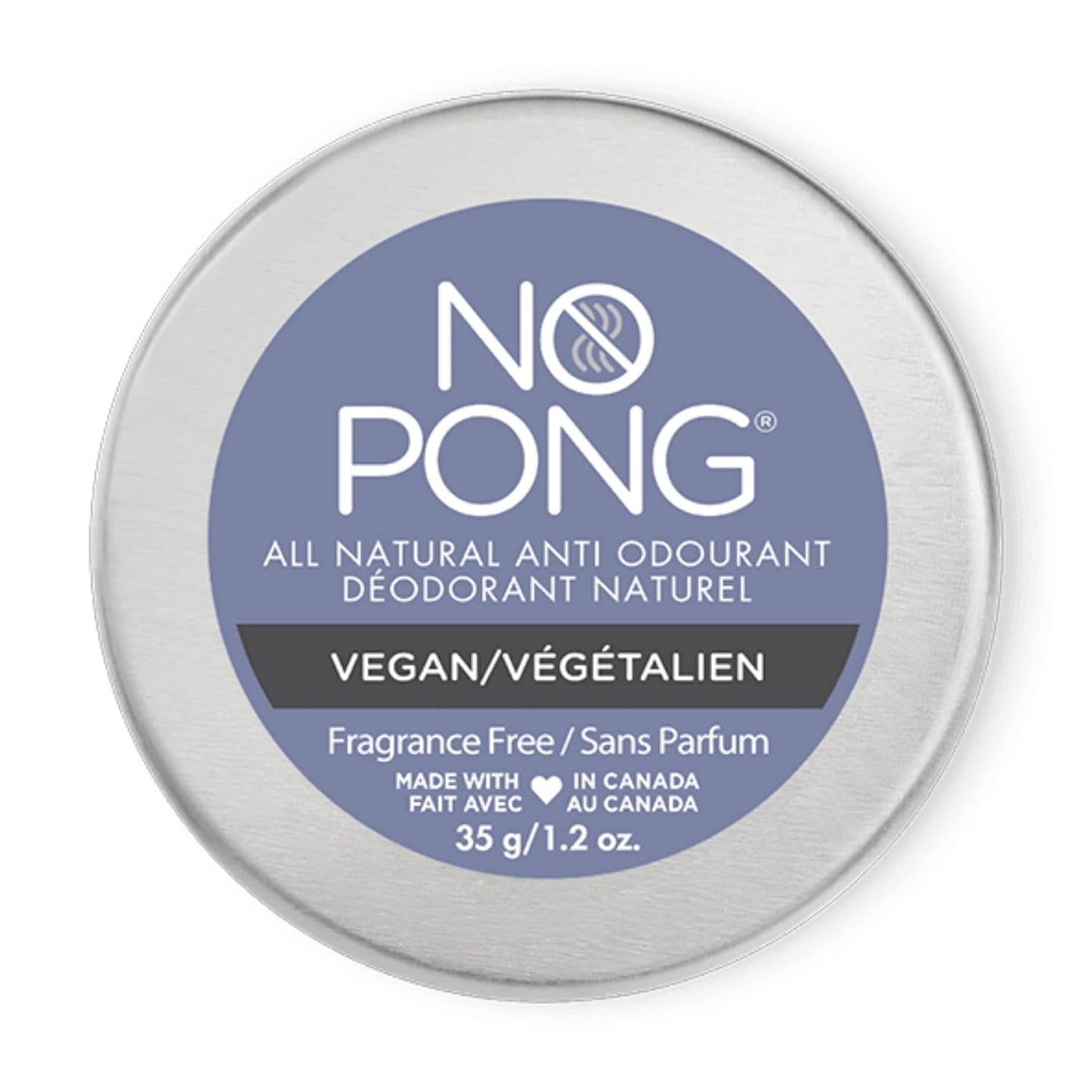 No Pong Fragrance Free Vegan All-Natural Deodorant, Cream Anti-Odourant, Paraben-Free, Aluminum-Free, Plastic-Free, For Men and Women