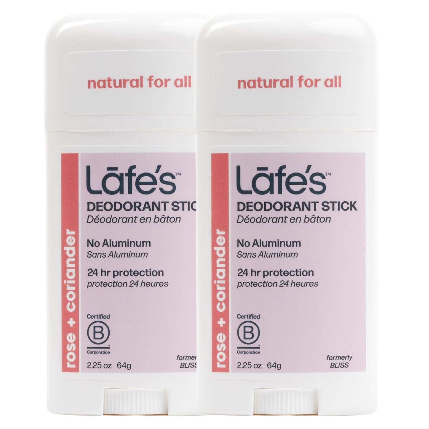 Lafe's Natural Deodorant | 2.25oz Aluminum Free Natural Deodorant Stick for Women & Men | Paraben Free & Baking Soda Free with 24-Hour Protection (Rose & Coriander, 2.25 Ounce (2-Pack))