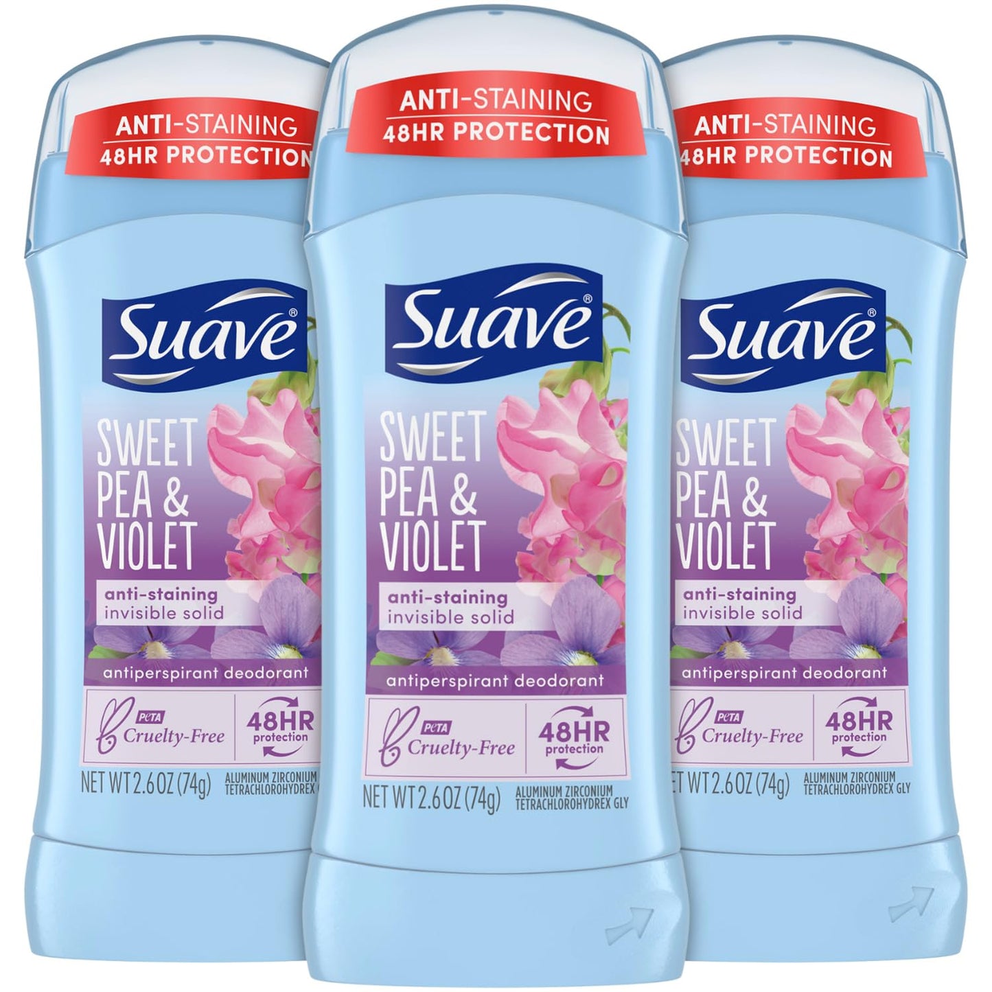 Suave Deodorant 2.6 Ounce 24Hr Sweet Pea & Violet Invis. Solid (76ml) (3 Pack)