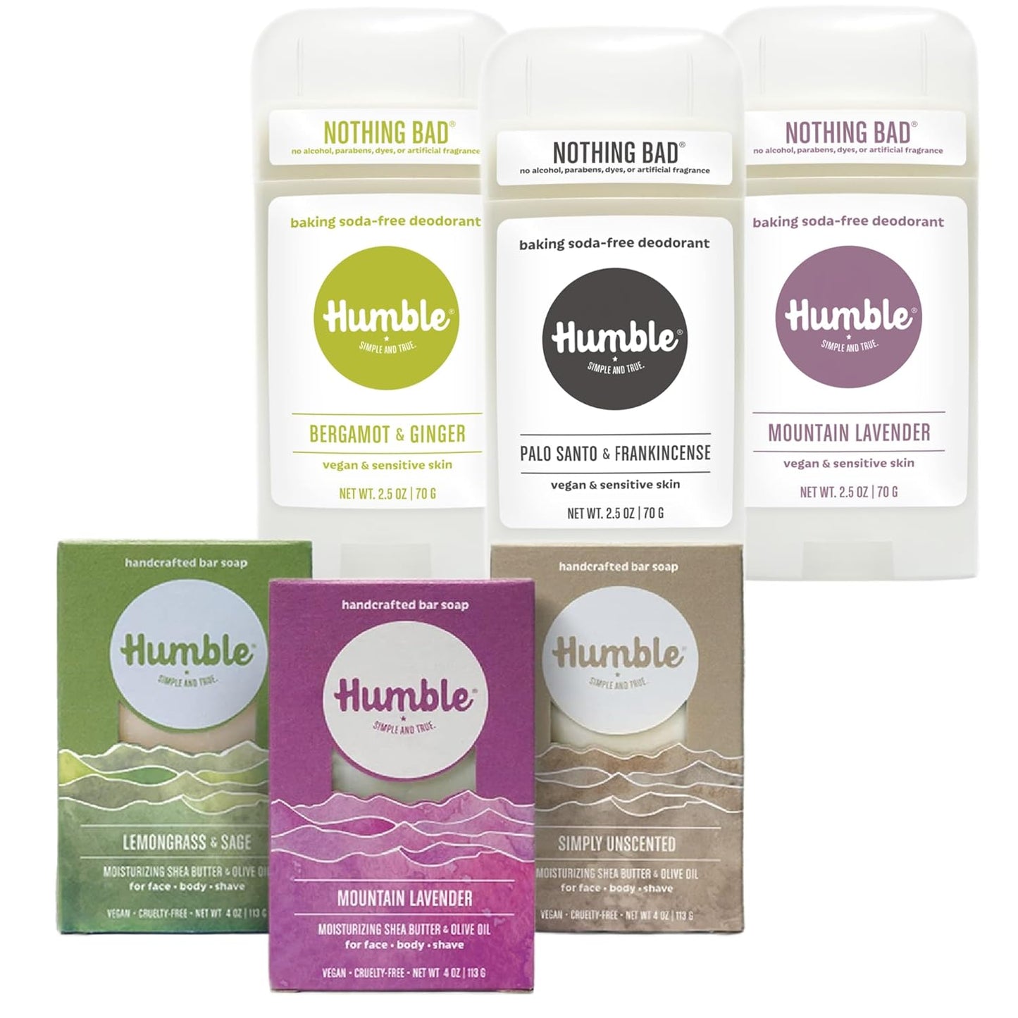 Humble Brands VEGAN Deodorant, Assorted, 3-Pack and Bar Soap, Spicy & Earthy Assorted, 3-Pack