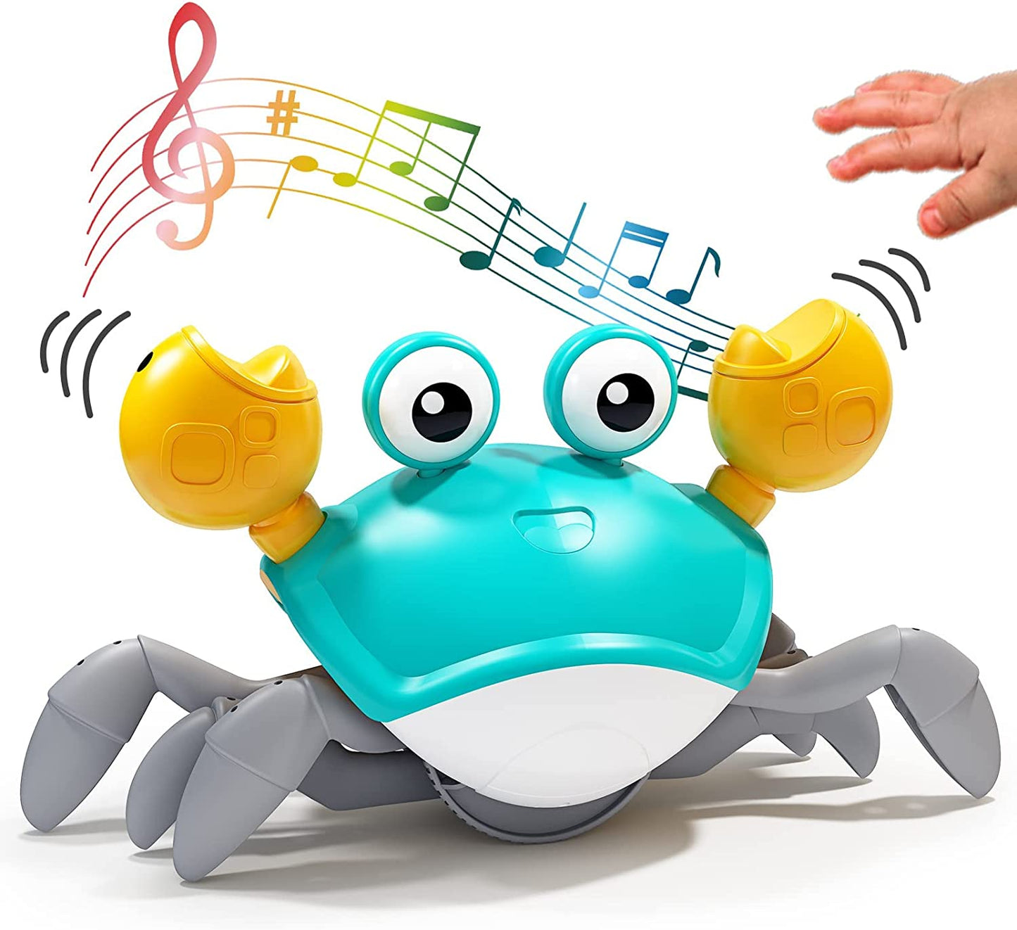 Green Crawling Crab Toys with Light Up, Interactive Musical w/ Automatically Avoid Obstacles, USB Rechargeable