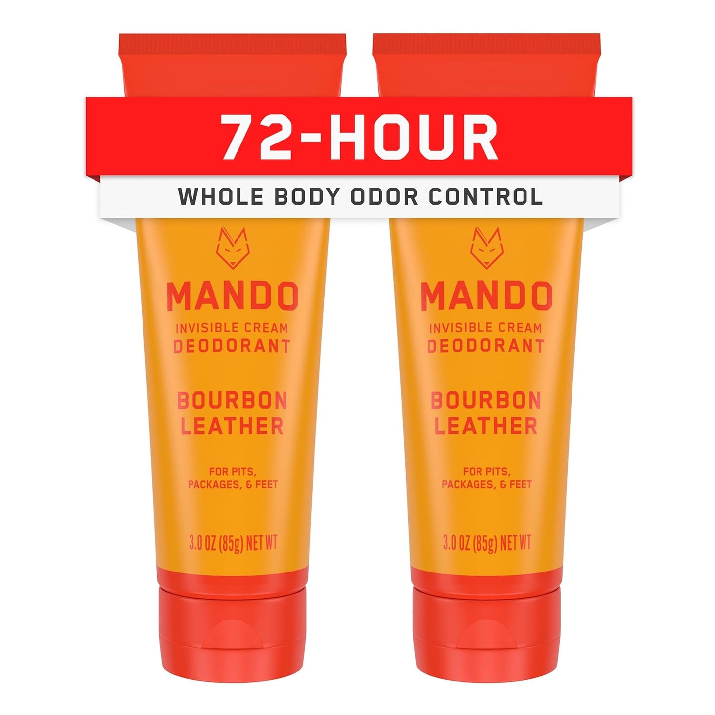 Mando Whole Body Deodorant For Men - Invisible Cream - 72 Hour Odor Control - Aluminum Free, Baking Soda Free, Skin Safe - 3 Ounce Tube (Pack of 2) - Bourbon Leather
