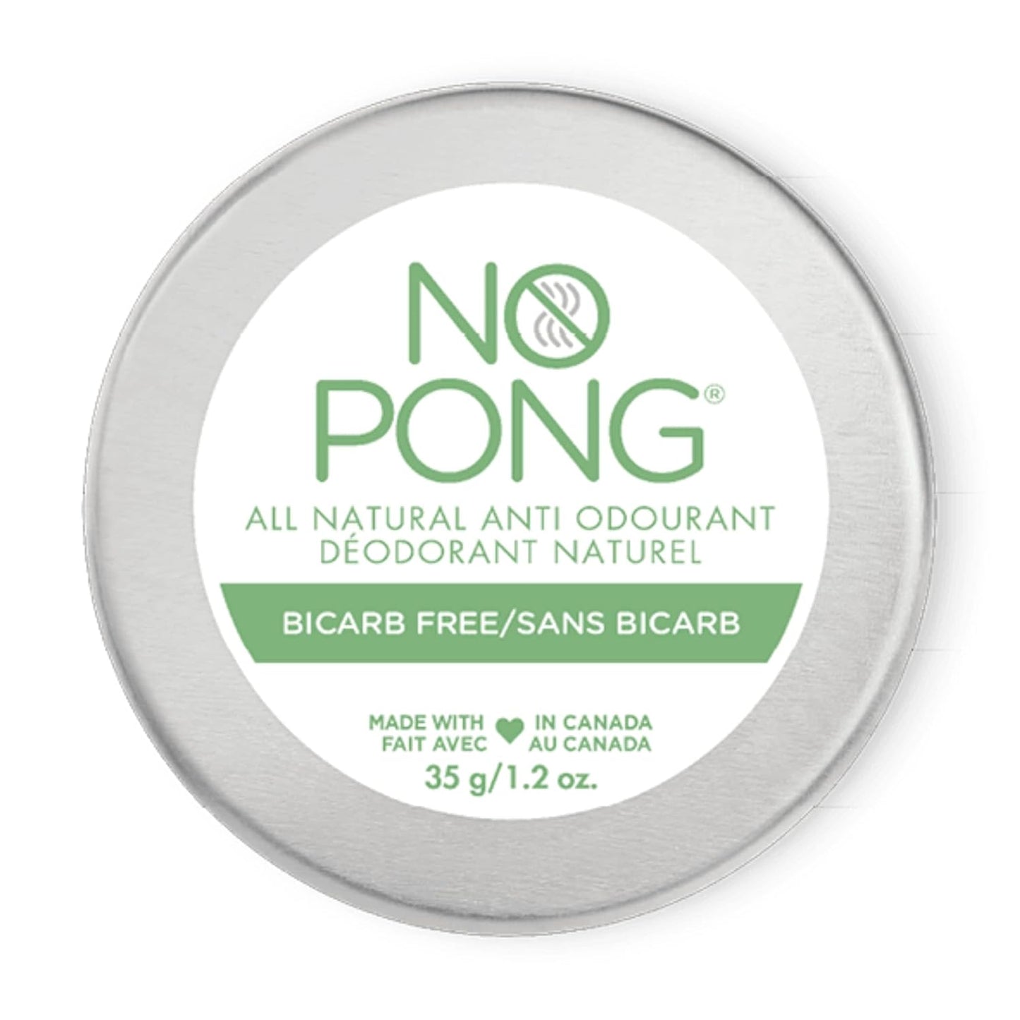 No Pong - Bicarb Free Formulation (Baking Soda Free), All-Natural Deodorant, 35g Creme Anti-Odourant, Paraben-Free, Aluminum-Free, Plastic-Free, For Men and Women