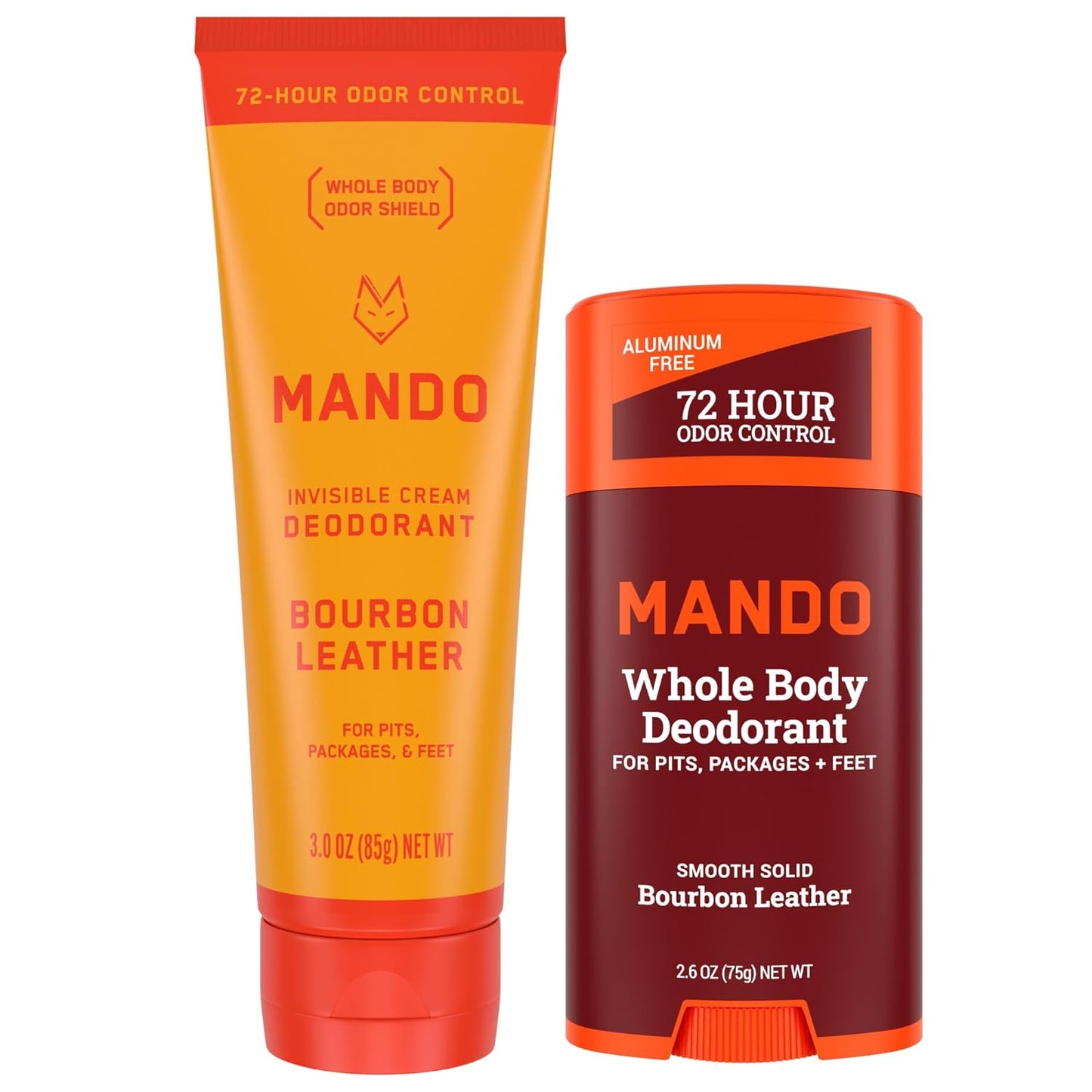 Mando Bourbon Leather Body Deodorant - 72 Hour Odor Control, Aluminum Free, Baking Soda Free - 3.0 Oz Tube and 2.6 Oz Solid Stick