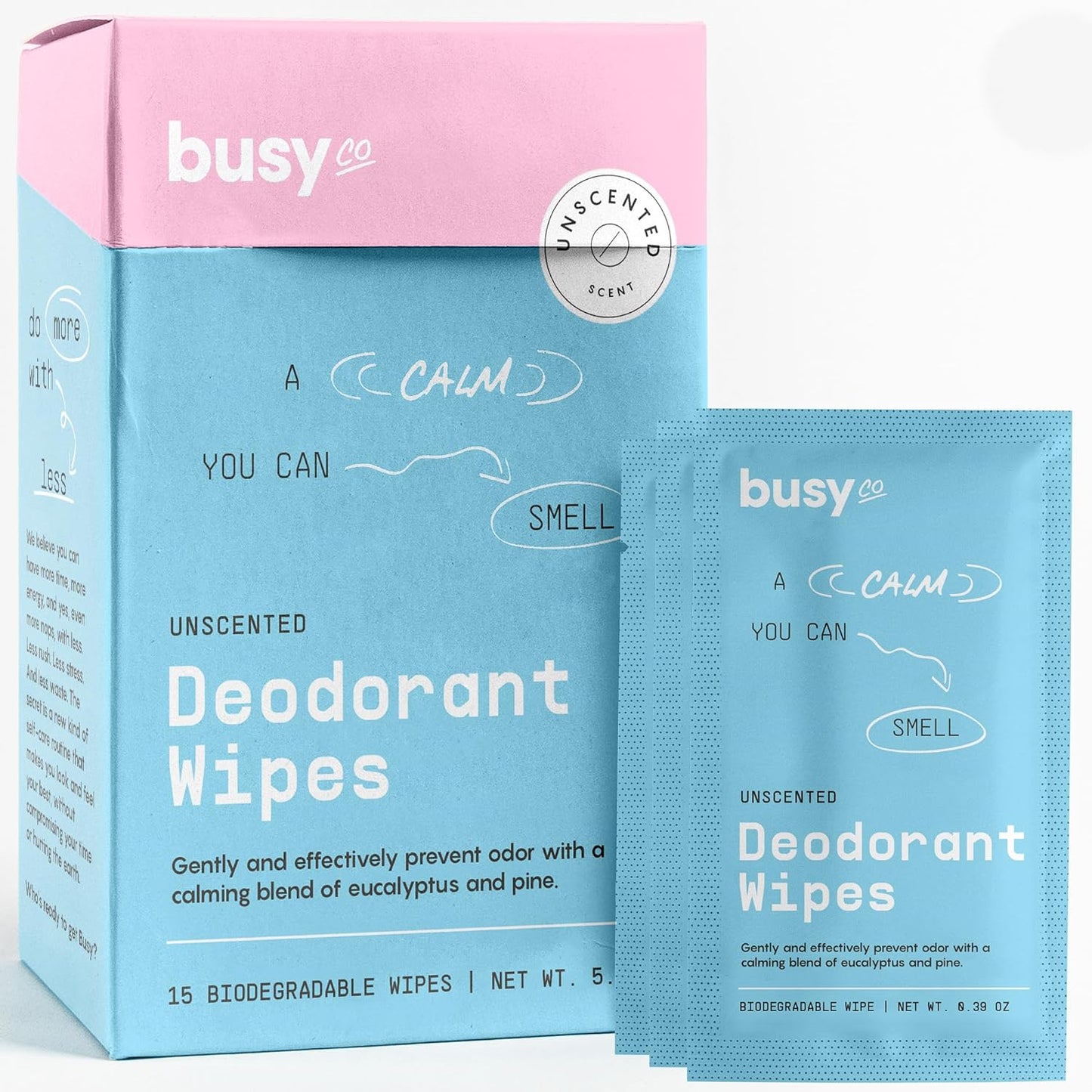 Calm Line Deodorant Wipes - 15ct Unscented Deodorant Wipes for Women w/Zinc, Prebiotics & Papaya - Deodorant Wipes Individually Wrapped - Sweat Wipes for Gentle Brightening, Odor Control & Cleansing