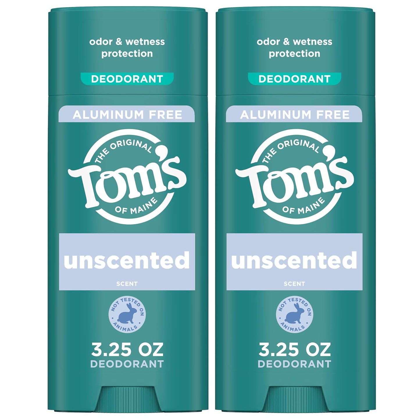 Tom’s of Maine Unscented Natural Deodorant for Women and Men, Aluminum Free, 3.25 oz, 2-Pack