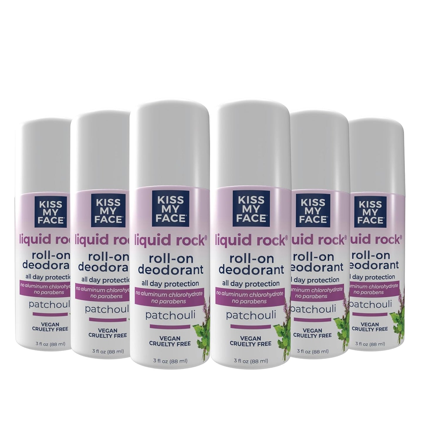 Kiss My Face Liquid Rock Aluminum Chlorohydrate Free Roll-on Deodorant, Patchouli, 3 oz, Pack of 6 (Packaging May Vary)