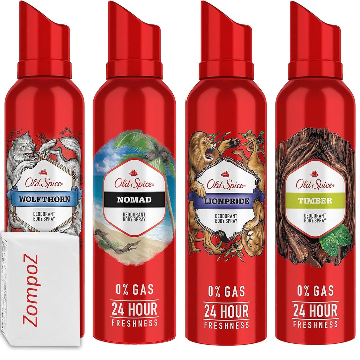 Old Spice Deodorant Body Spray, 4 Scent Variety Pack, Lionpride, Nomad, Timber, Wolfthorn Scents, Odor Eliminator Body Spray for Men, 24-Hour Long-Lasting Freshness, Antiperspirant Spray, 4.73 Ounces