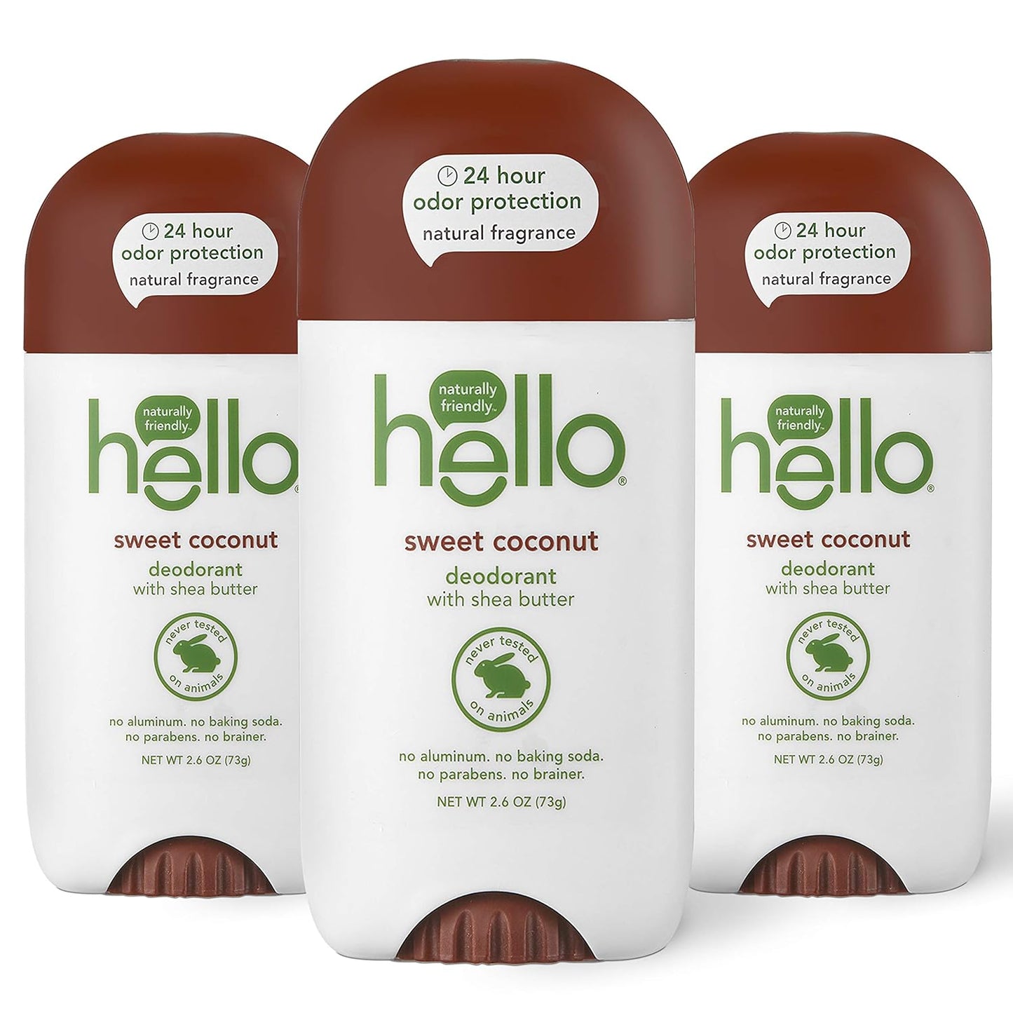 hello Sweet Coconut Deodorant With Shea Butter for Women + Men, 24 Hour Odor Protection, No Aluminum + No Baking Soda, Vegan & Parabens Free, 2.6oz, 3 count