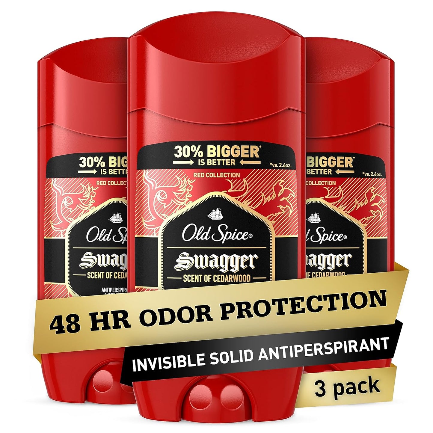 Old Spice Antiperspirant and Deodorant for Men, Invisible Solid, Swagger Scent, 3.4 oz (Pack of 3)