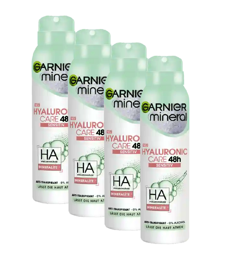 4xPack Garnier Mineral Deodorant Hyaluronic Care Spray - 600 ml