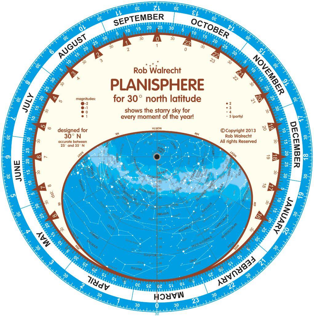Planisphere for 30° N